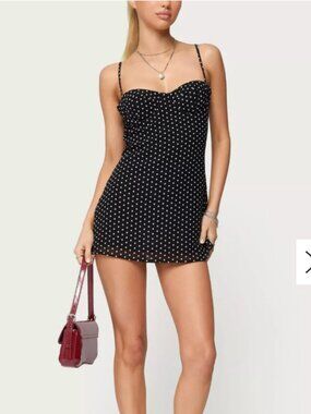 Edikted Polka Dot Cupped Chiffon Mini Dress